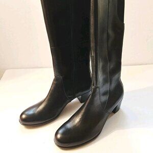 Ecco Shape M 35 Squared Tall Black Leather Boots Side Zip Size 9 EU 40 EUC